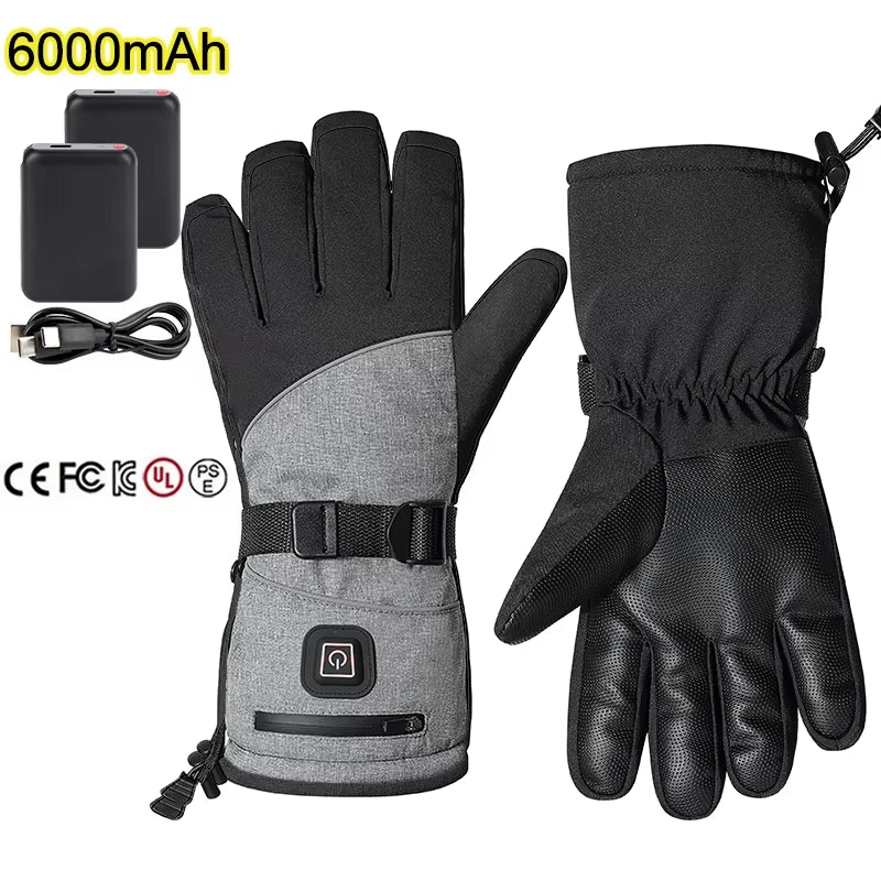 Winter Electric Heated Gloves Men Women Rechargeable Self Heating Motorcycle Gloves Ski Climbing Hiking Hand Warmer Waterproof
