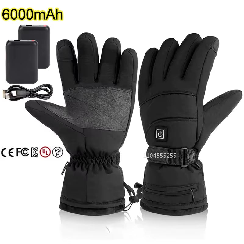 Winter Electric Heated Gloves Men Women Rechargeable Self Heating Motorcycle Gloves Ski Climbing Hiking Hand Warmer Waterproof