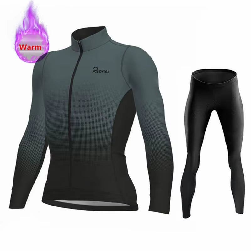 Winter Long Sleeve Thermal Fleece Cycling Jersey Set Bib Pants Ropa Ciclismo Bicycle Clothing MTB Bike Jersey Uniform