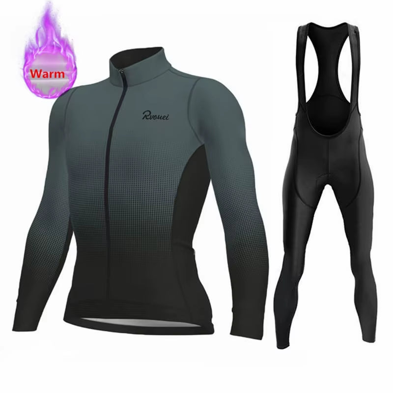 Winter Long Sleeve Thermal Fleece Cycling Jersey Set Bib Pants Ropa Ciclismo Bicycle Clothing MTB Bike Jersey Uniform