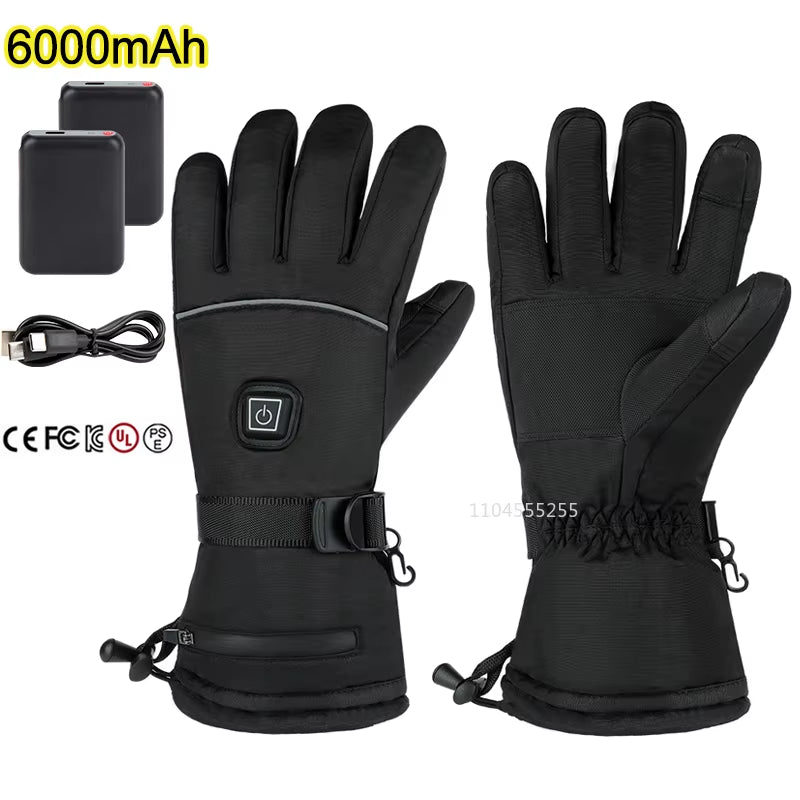 Winter Electric Heated Gloves Men Women Rechargeable Self Heating Motorcycle Gloves Ski Climbing Hiking Hand Warmer Waterproof