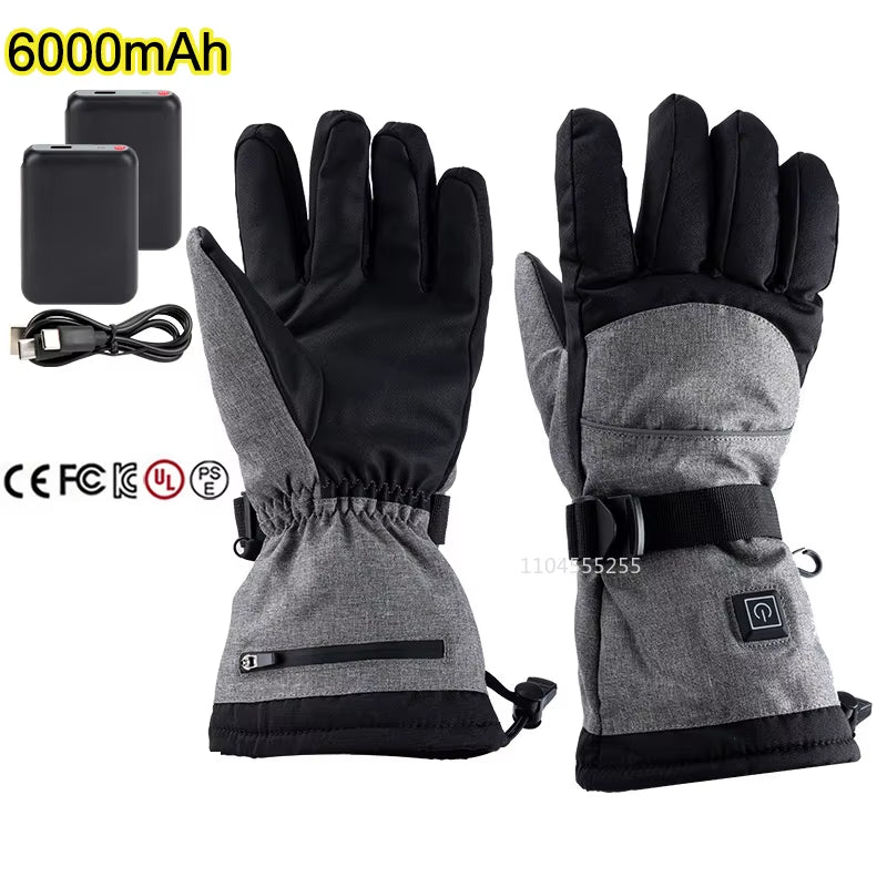 Winter Electric Heated Gloves Men Women Rechargeable Self Heating Motorcycle Gloves Ski Climbing Hiking Hand Warmer Waterproof