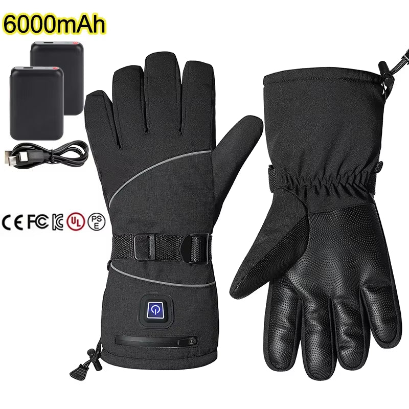 Winter Electric Heated Gloves Men Women Rechargeable Self Heating Motorcycle Gloves Ski Climbing Hiking Hand Warmer Waterproof
