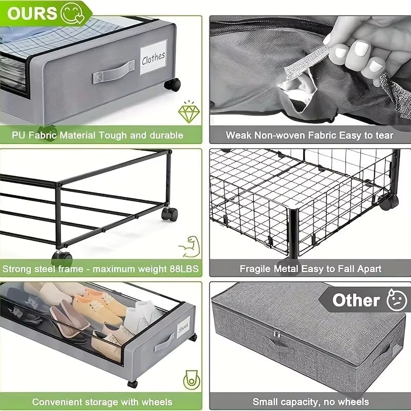 Organisateurs pliables sous lit avec roulettes