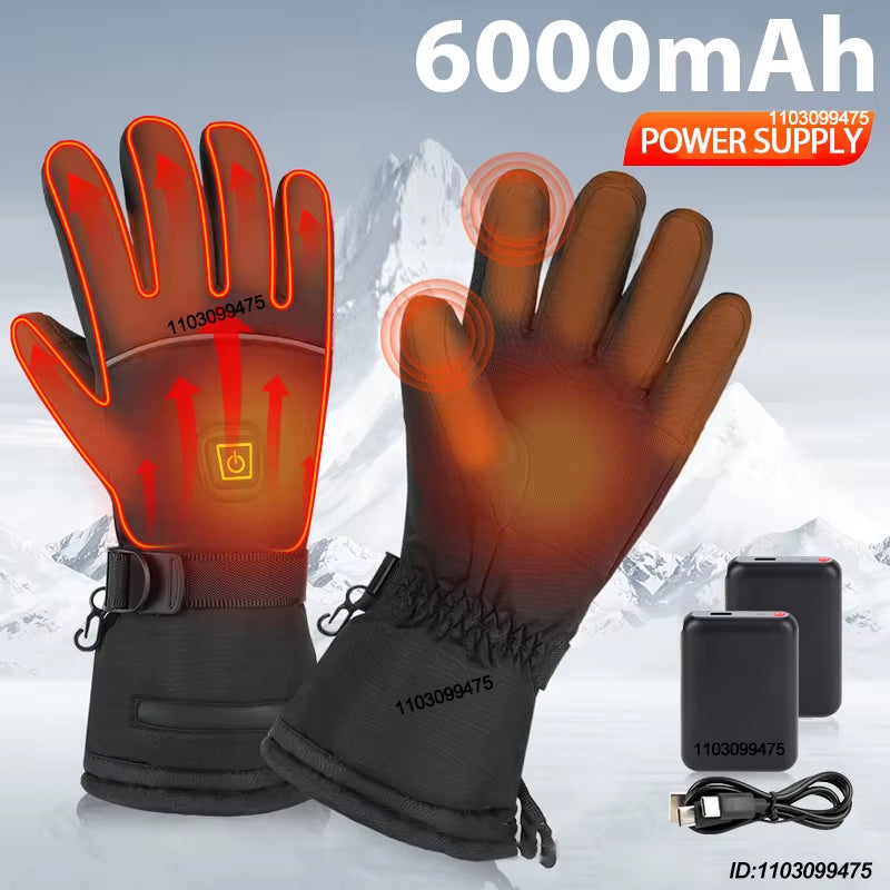 Winter Electric Heated Gloves Men Women Rechargeable Self Heating Motorcycle Gloves Ski Climbing Hiking Hand Warmer Waterproof