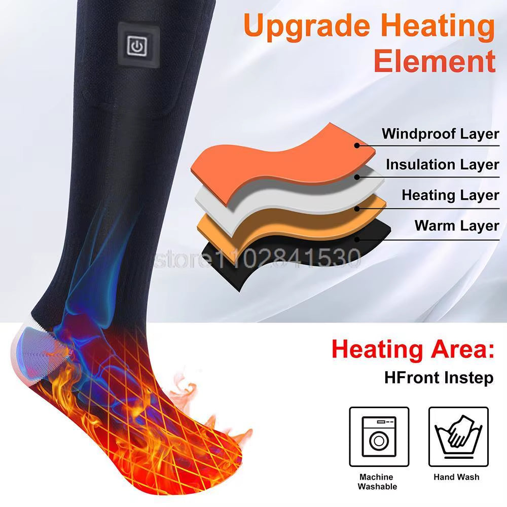 Heated Socks with Battery Box Skiing Socks Women Men Heating Foot Warmer Electric Fever Socks Hiking Ski Warm Outdoor