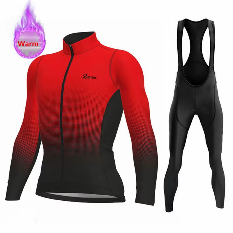 Winter Long Sleeve Thermal Fleece Cycling Jersey Set Bib Pants Ropa Ciclismo Bicycle Clothing MTB Bike Jersey Uniform
